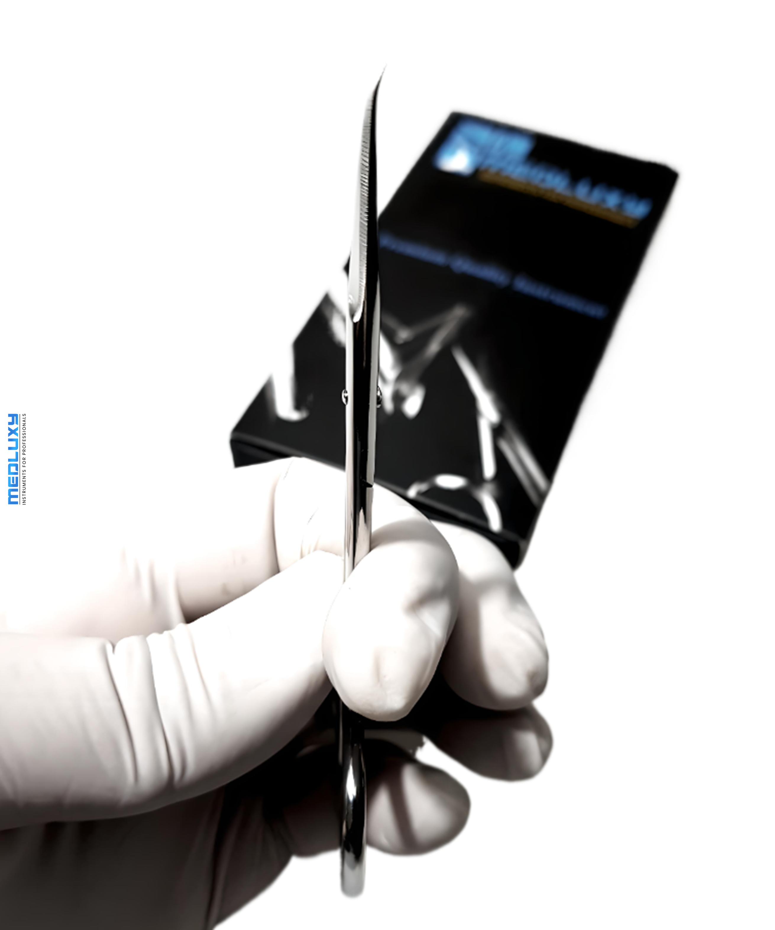 Medluxy Pro EXCLUSIVE - Nagelriemschaar - Classic (haak curve) gebogen TIP - Micro Fijn Spits / Scherp punt - 11 cm - EXCLUSIEF - PM0016